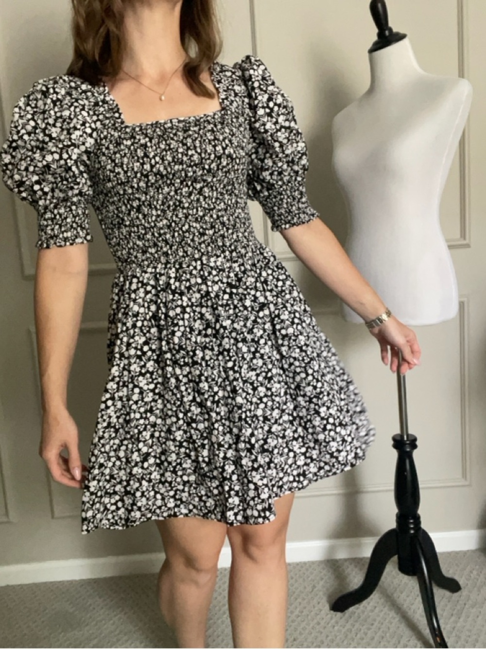 1. State Black & White Floral Smocked Mini Dress